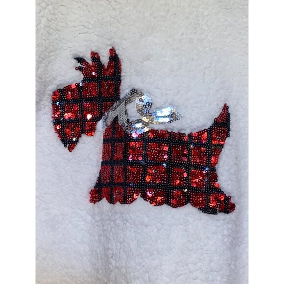 Time And Tru Christmas Sweatshirt Scottie Dog Sequin Red Black Plaid Size Small - Picture 2 of 10